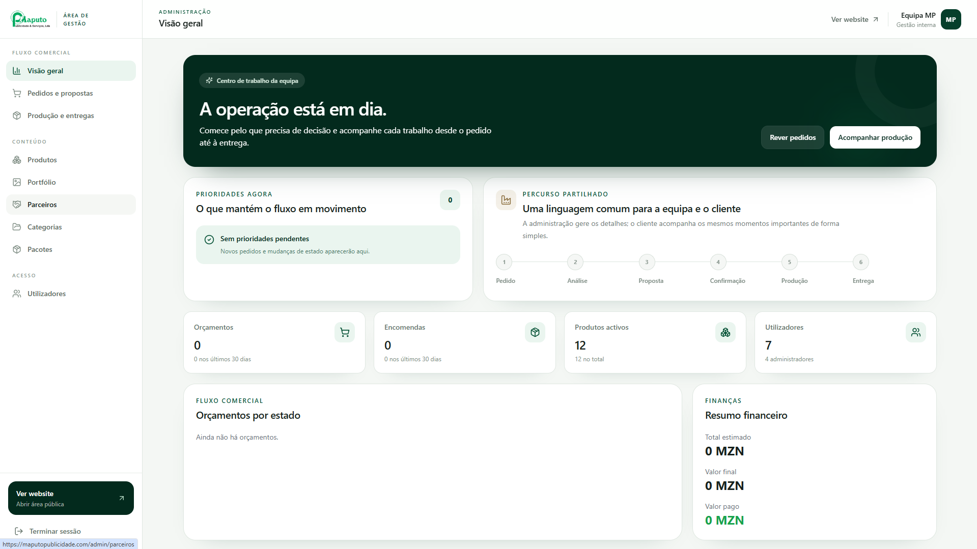Maputo Publicidade administration desktop dashboard